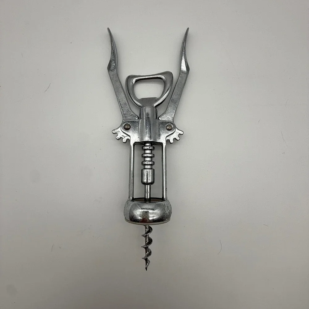 Vintage Italy Wing Corkscrew Wine Bottle Opener Chrome Metal 7